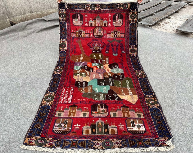 70% off  3.3 x 6 Ft/ Afghan vintage 1960s Baluch Afghan Map Geometric Dizine Wool Rug - Handmade tribal vintage afghan Rug Natural Dye Color