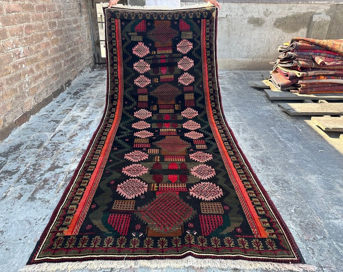 70% off  4 x 8.8 Ft/ Afghan vintage 1990s Baluch Zakani Wool Rug - Handmade tribal vintage afghan Geometric Rug Natural Dye Color Kuchi Rug