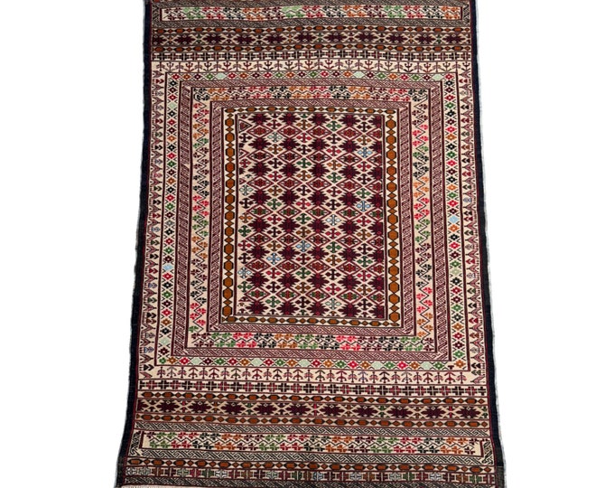 Afghan Tribal handwoven Sumak kilim rug