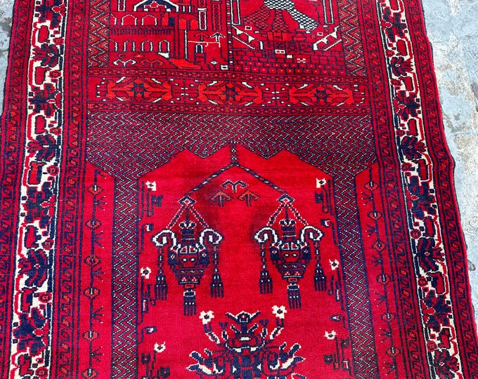 70% off 2.4 x 3.6 Ft/ Vintage worn Afghan Prayer rug | Afghan turkmen Prayer rug | handmade wool rug Gergeous Wool Prayer Afghan rug
