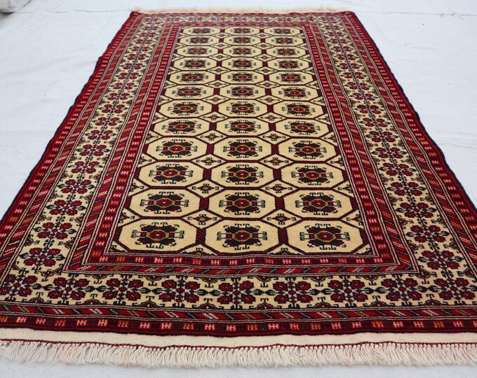 70% off Size 3 x 4.6 Ft Baluch Zahir Shahi Afghan rug | Hand knotted Geometric wool rug/ Natural Dye Color/ Vintage High Quality Rug