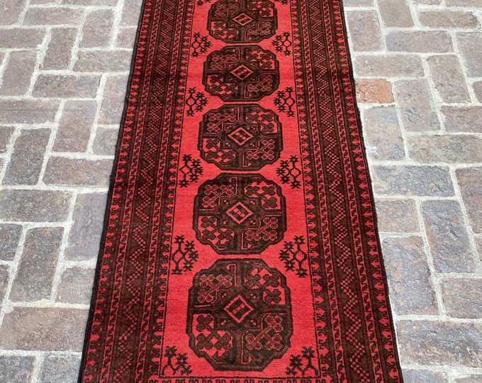 2'8 x 9'0 Vintage Afghan tribal runner rug - hallway tribal wool rug