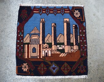 70% off 1.8 x 1.8 Afghan handmade Pictorial Mazara Tribal Rug - Kids room rug - Kitchen rug - veg dye rug