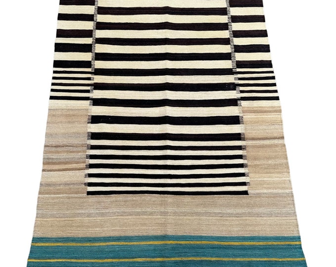 70% off Sand Contemporary 5x7 Handwoven Afghan Kilim rug - Tribal 5x7 kilim rug - Geometric bedroom kilim rug