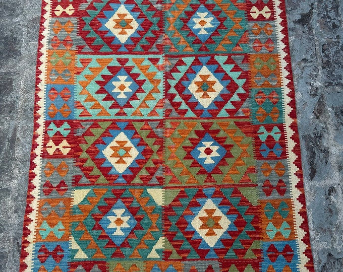 70% off 3'11 x 5'1 Afghan Oushak kilim rug - Contemporary tribal kilim rug - Turkish kilim rug/ Natural Dye colors Wool Kilim