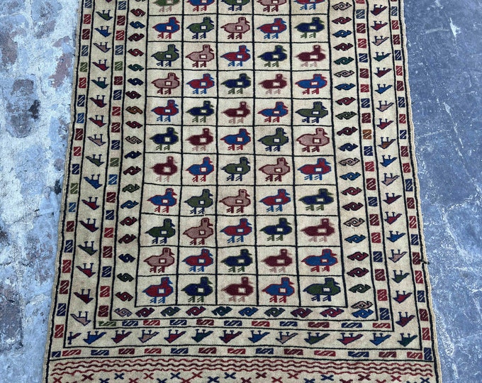 70% off 3.10 x 6.3 Ft/  Afghan handwoven Pictorial kilim | Tribal Afghan Hatrasgan  chicken kilim/ Wool Wall Hanging Turkish Killim