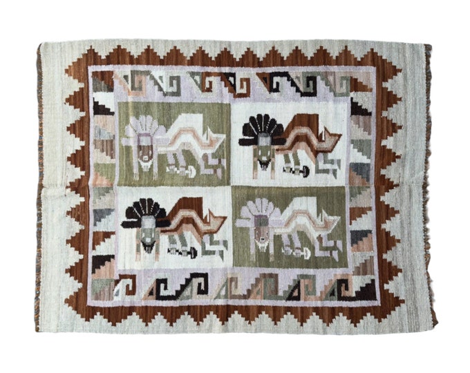 70% off Vintage Handwoven Dragon Motif wool kilim rug