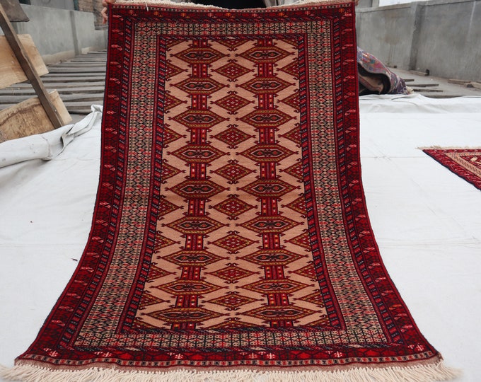 70% off Size 3.1 x 4.7 Ft Baluch Zahir Shahi Afghan rug | Hand knotted Geometric wool rug/ Natural Dye Color/ Vintage High Quality Rug