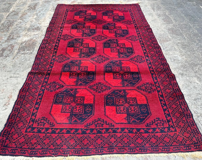Size 3 x 5.3 Ft Nomadic Afghan Turkmen Vintage Elephent Foot Dizine Oriental Rug/ Afghan Rug/ Tribal Rug Home Decor Natural Dyed Color