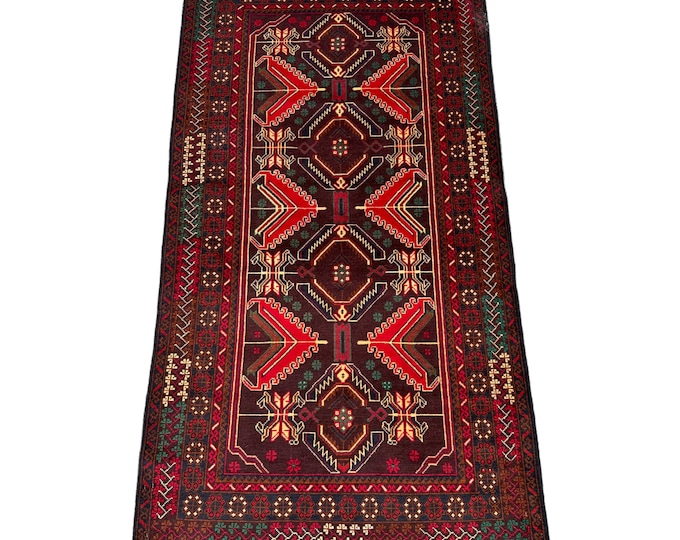 Hand knotted Afghan wool rug | Boho Baluch rug