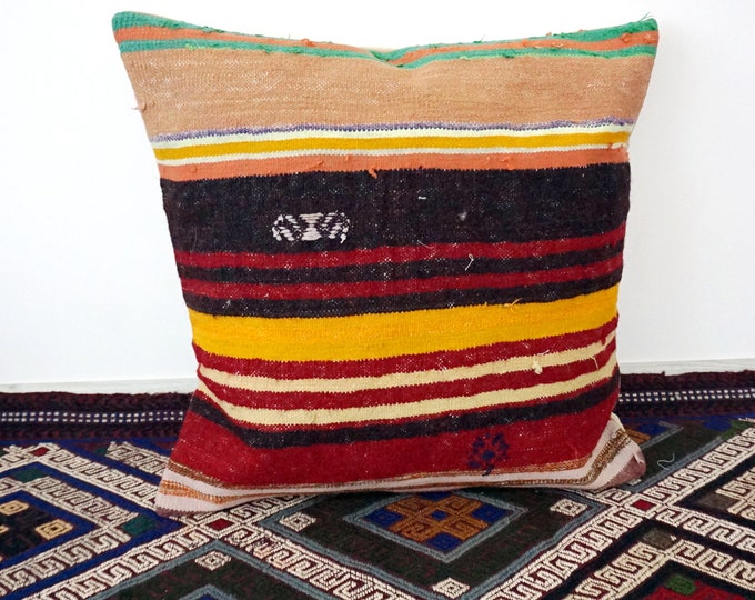 20"x20" Cotton kilim pillow cover, Handmade pillow cover, Pillow case, vintage Throw pillow, Anatolian Pillow case