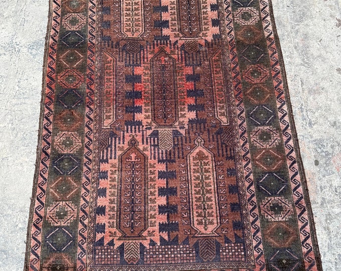 70% off  3.7 x 6.1 Ft/ Afghan vintage 1970s Baluch QalamDan Dizine Oriental Wool Rug - Handmade tribal Geometric Rug Natural Dye Color Rug