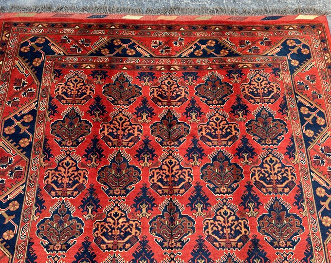 Fine Afghan Turkman Hand knotted rug - 7'0 x 9'5 Tribal wool rug