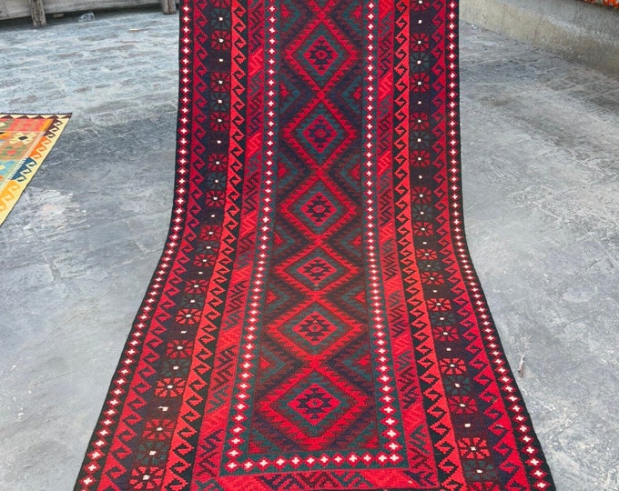 Tribal Handmade Afghan kilim rug Runner | Turkish wool Hallway rug