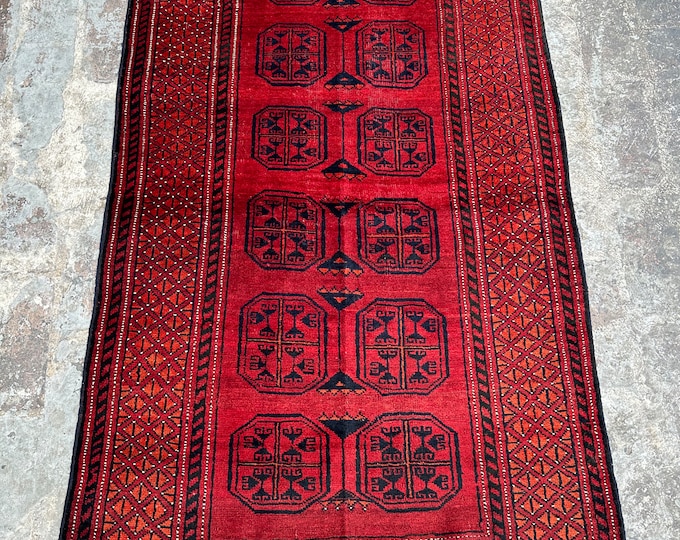 Size 3.1 x 5.5 Ft Nomadic Afghan Turkmen Vintage 1980s Elephent Foot Oriental Rug/ Afghan Area Rug/ Tribal Rug Home Decor Natural Dyed Color