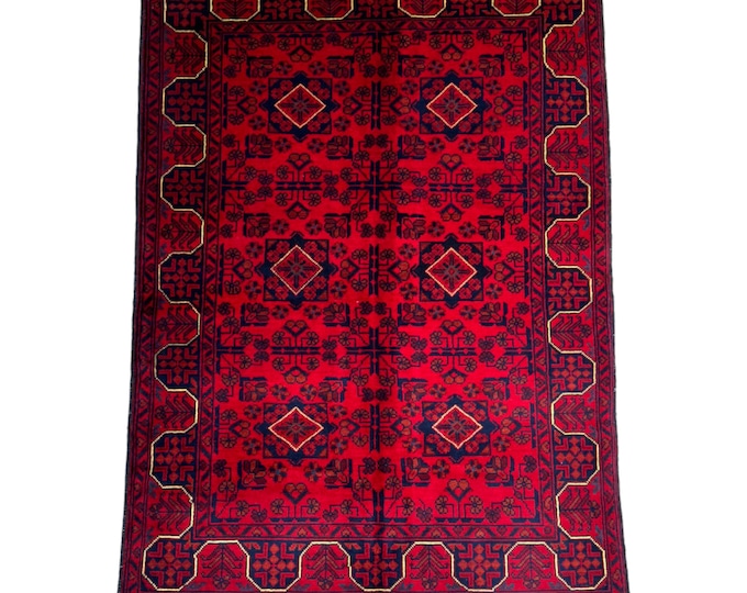 3'5 x 4'11 Afghan hand knotted wool rug | Tribal area rug | Afghan Khal Mohammadi rug