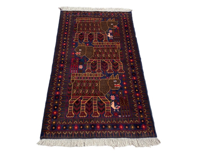 Unique Pictorial rug - handmade afghan rug - Lion rug