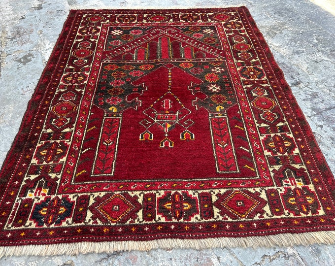 70% off 2.4 x 3.4 Ft/ Vintage worn Afghan Prayer rug | Afghan turkmen Prayer rug | handmade wool rug Gergeous Wool Prayer Afghan rug