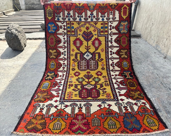 70% off Size 2.10 x 4,4 Ft Baluch Afghan rug | Hand knotted Geometric wool rug/ Natural Dye Color/ Vintage  Baluch Rug Area Rare Rug