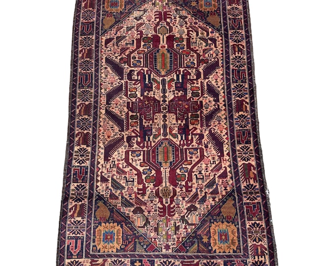 70% off Vintage Unique Hand knotted Pictorial rug - Animalia Wool rug