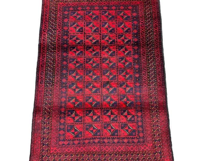 Red Oriental vintage Rug | Afghan hand knotted rug | Wool area rug