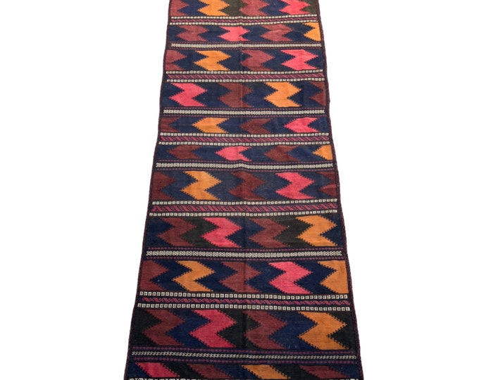 Afghan vintage Handwoven Hazaara kilim rug | Maldari Tribal handmade kilim rug