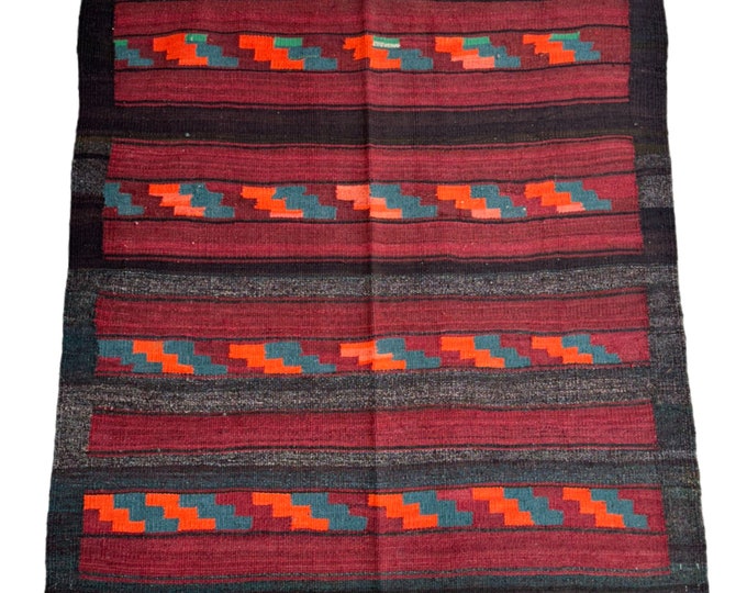 70% off 4'4 x 4'8 Vintage Afghan Maldari kilim rug | Wool handwoven Tribal kilim rug