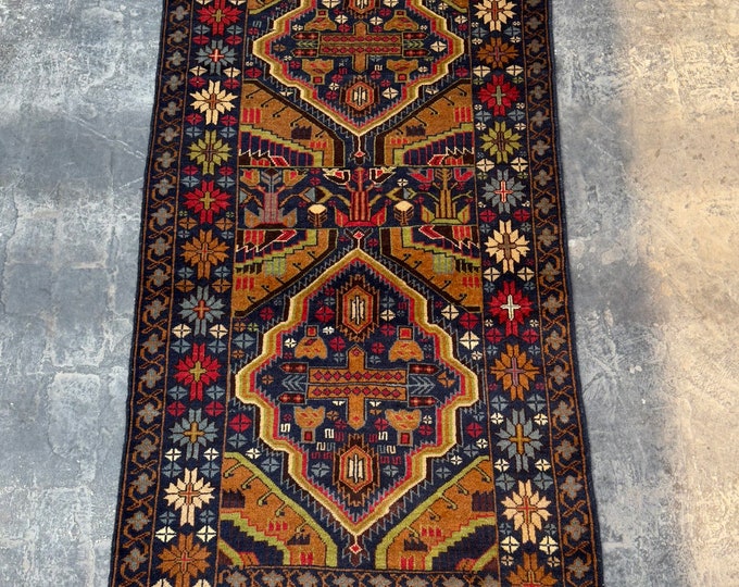 70% off 3'7 x 7'0 Vintage Tribal Kuchi hand knotted wool rug