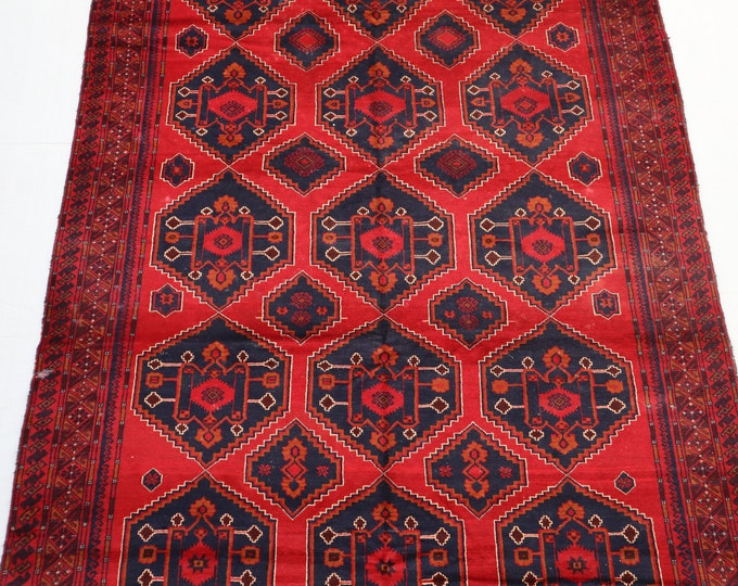 Large Vintage Afghan Tribal hand knotted red rug 8'0 x 13'5