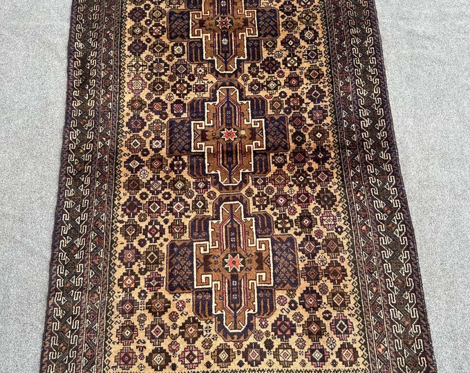 70% off 3.9 x 6.3 Feet/  Afghan Vintage 1960s Baluch Zakani Tribal rug hand knotted Oriental Gorgeous Dark rug | Tribal Afghan Carpet