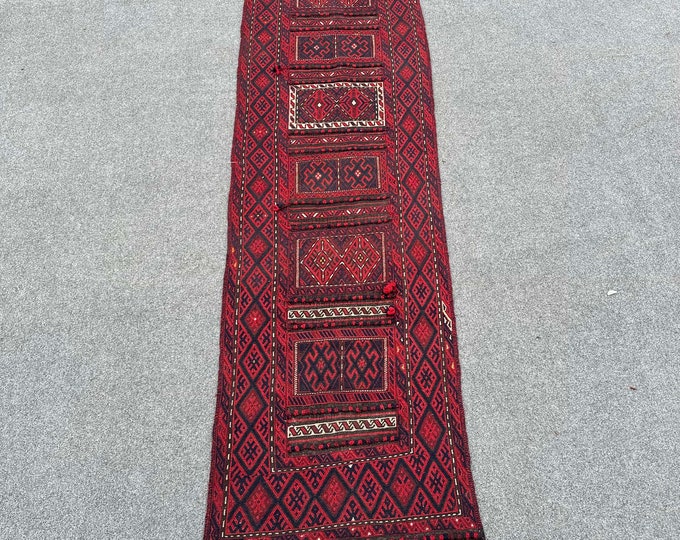 70% off 1.11 x 10.9 Ft/ super fine Afghan Vintage Hatrasgan  Kilim rug runner | Hand knotted tribal wool runner wool Hallway Rug Runner