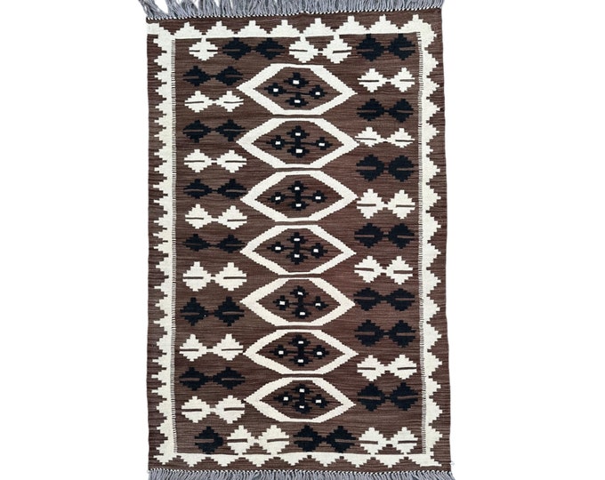 70% off Contemporary 4x6 Handwoven Afghan Kilim rug - Tribal 4x6 kilim rug - Geometric bedroom kilim rug