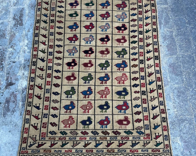 70% off 3.10 x 6.4 Ft/  Afghan handwoven Pictorial kilim | Tribal Afghan Hatrasgan  chicken kilim/ Wool Wall Hanging Turkish Killim