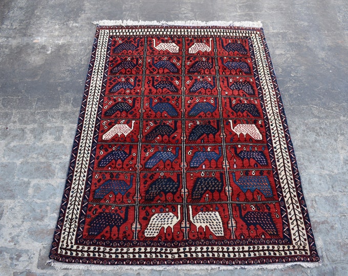 Unique Vintage afghan Pictorial Handmade rug - Peacock pictorial rug - Decorative handmade tribal rug - Vintage Living room rug