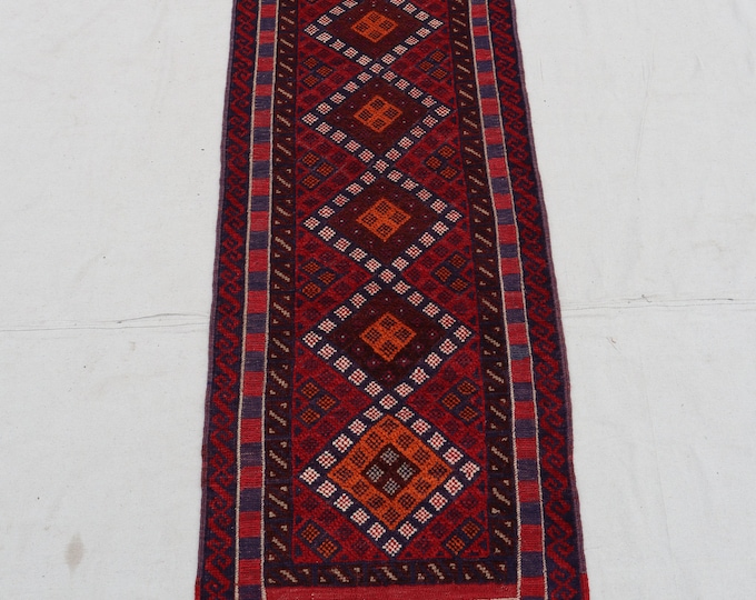 70% off 2.1 x 7.11 Ft/ super fine Afghan Vintage Mishwani Kilim rug runner | Hand knotted tribal wool runner wool Hallway Rug Runner