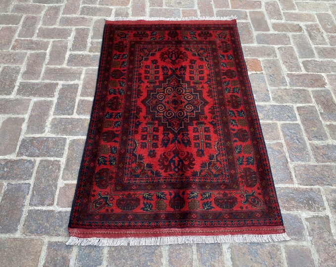 Hand knotted Afghan Tribal wool rug 3'3 x 5'2 ft