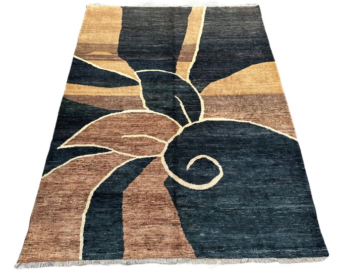 Blue and brown 9x12 Modern Tribal hand knotted rug - Rug for Living room rug - Contemporary rug