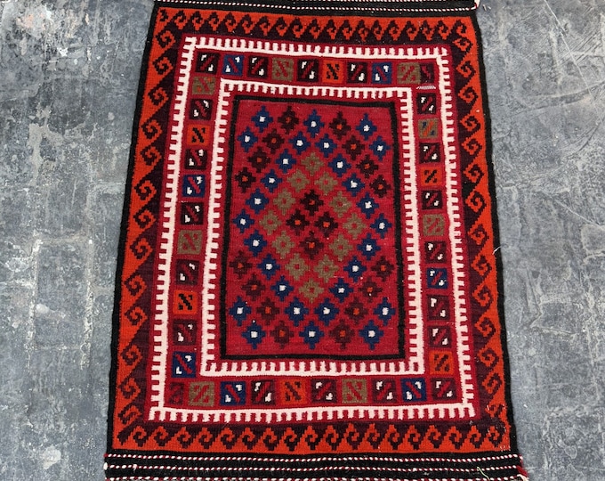 Square Afghan Rug kilim | Handmade rug | 3'1 x 4'3