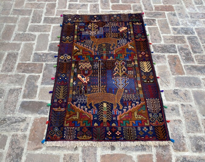 Elegant Pictorial rug - Afghan Wool rug - Tribal Pictorial rug