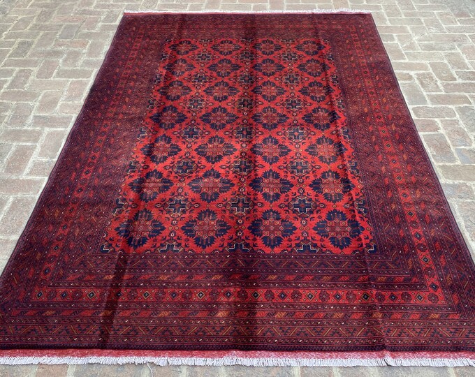 6'7 x 9'6 Turkmen Afghan hand knotted wool area rug