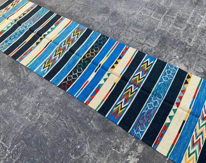 2'8 x 9'8 Afghan veg dye kilim rug runner | Boho kilim runner rug | hallway kilim