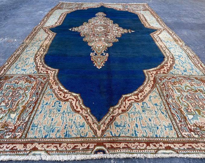 70% off Blue Turkish Handmade Vintage rug - Living room rug 5x8