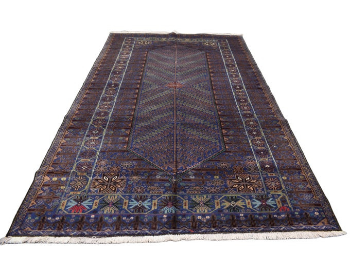 Hand-knotted Tribal wool Area rug - Afghan Baluchi 6'5 x 10'9 Carpet