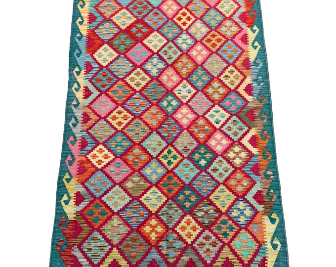 70% off 4'3 x 6'2 Afghan Veg dye kilim rug | Afghan nomad kilim rug | bedroom rug | Rugs for Living room