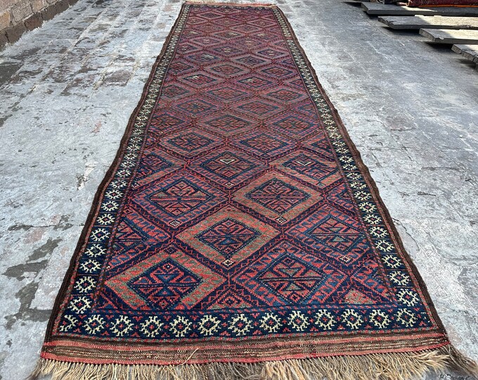 70% off 2.9 x 10.4 Ft/ super  Afghan  Vintage 1950s Tribal Baluch rug runner | Hand knotted tribal wool runner rug  Hallway Rug Runner