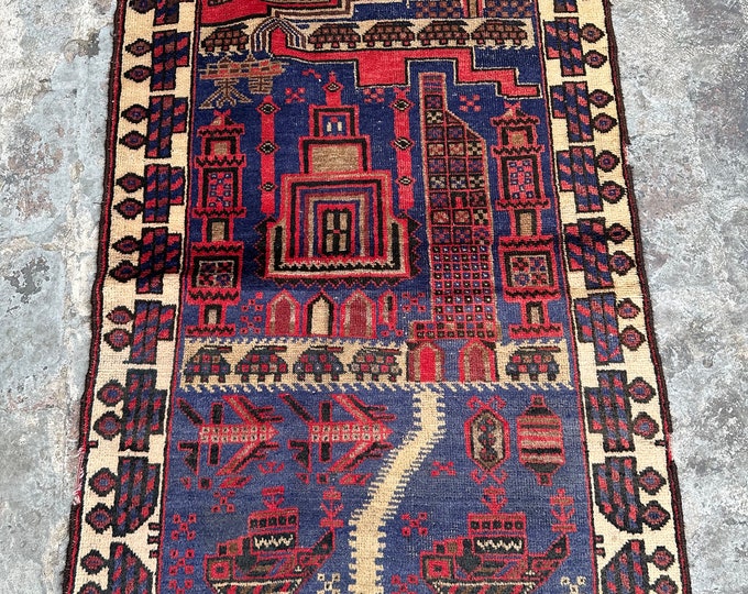 70% off 2.8 x 4.4 afghan HandKnotted Baluch War rug | Hand knotted wool rug/ Tribal Vintage 1990s Baluch Rug/ Home Decor Taimani Rug