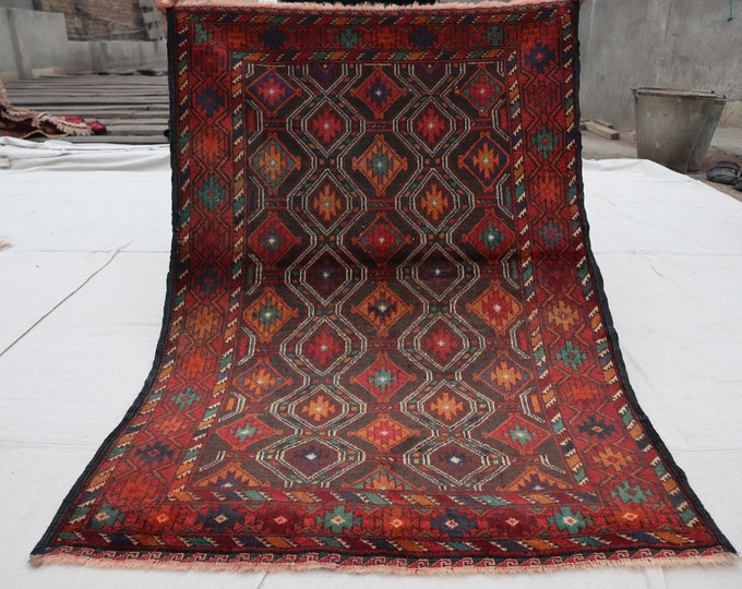 70% off Size 2.10 x 4. Ft Baluch Afghan rug | Hand knotted Geometric wool rug/Nomadic Dog Foot Natural Dye Color/ Vintage  Bashiri Rug