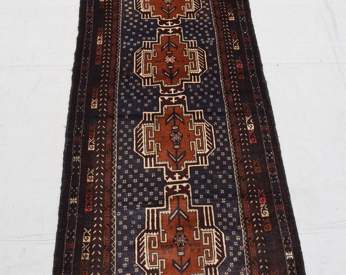 70% off 3.2 x 9.4 Ft/ super  Afghan  Vintage Tribal Baluch rug runner | Hand knotted tribal wool runner rug  1990s Hallway Rug Runner