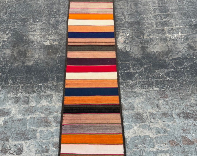 2'3 x 16'2 Handwoven tribal Maldari kilim runner rug - Long hallway flatweave Kilim