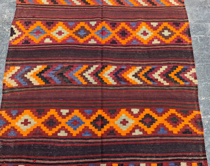 70% off 4'11 x 10'2 Afghan Handwoven kilim rug | Vintage Maldari Tribal handmade kilim rug